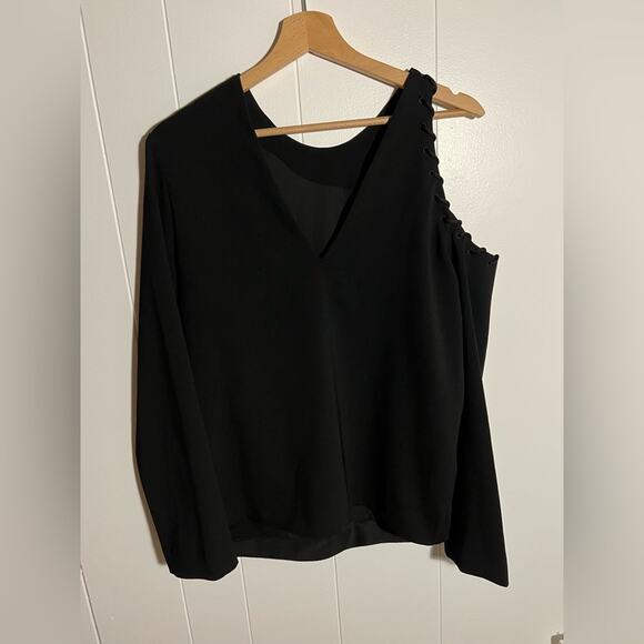 IRO bherock whipstitch cut out shoulder top in black long sleeve scoop neck - Picture 3 of 7